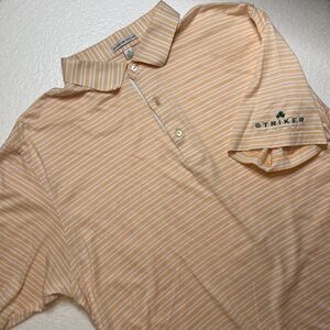 Peter Millar Polo Shirt Mens Large Striker Orange/White Stripe Short Sleeve Golf